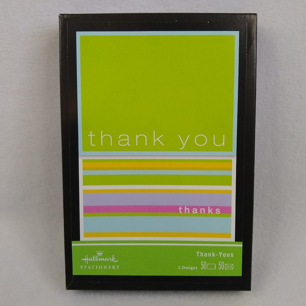 Hallmark Stationery Thank You Cards 2 Designs 50 Count with Envelopes Green NEW